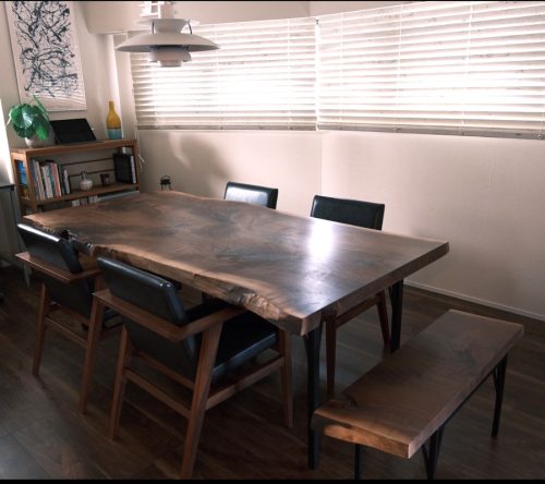 ウォルナット　テーブル・サイドテーブル　ガラス塗装2