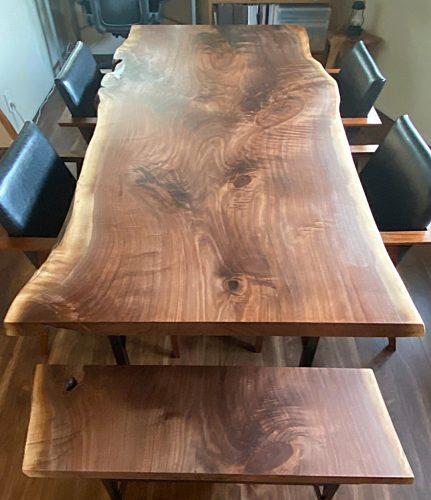 ウォルナット　テーブル・サイドテーブル　ガラス塗装