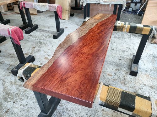 ブビンガ　ベンチ天板　ウレタン塗装