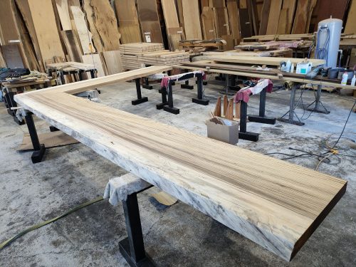 ゼブラウッドL型カウンター　無塗装