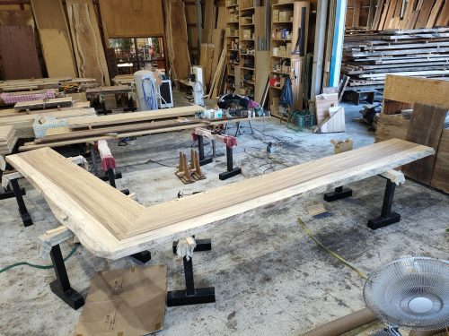 ゼブラウッドL型カウンター　無塗装2