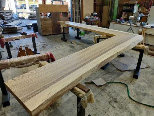 ゼブラウッドL型カウンター　無塗装3