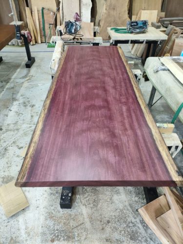 パープルハート　テーブル天板　ウレタン塗装